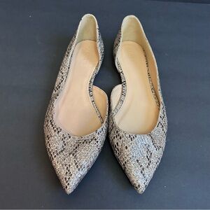 J. Crew Metallic Snake-Print D'Orsay Flats in Silver and Black Womens 9.5